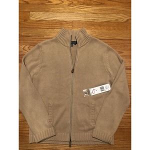 NEW Lauren Ralph Lauren 100% Cotton Knit Cardigan Sweater Sz LARGE Khaki Pockets